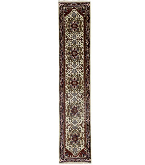 Cream Floral 2'5X12 Heriz Serapi Oriental Runner Rug