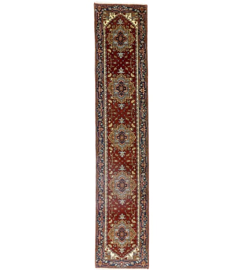 Rusty Red Floral 2'6X12 Heriz Serapi Oriental Runner Rug