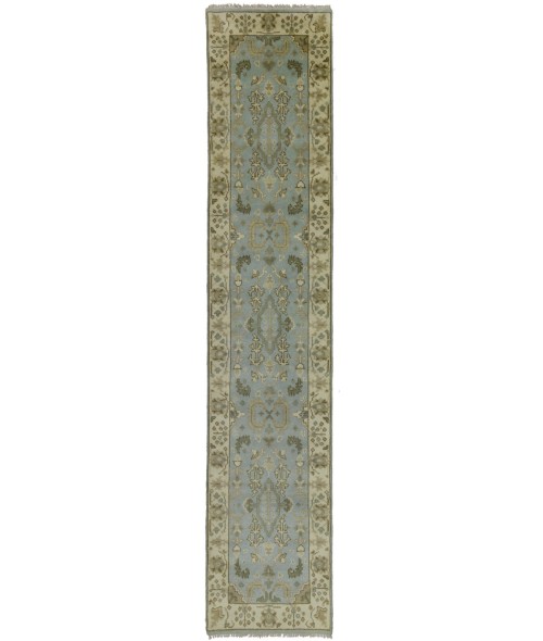 Light Blue Floral 2'5X12 Oushak Chobi Oriental Runner Rug