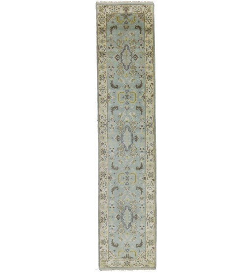 Light Blue Floral 3X12 Oushak Chobi Oriental Runner Rug