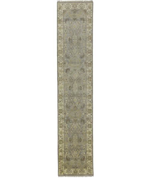 Beige Floral 2'5X12 Oushak Chobi Oriental Runner Rug