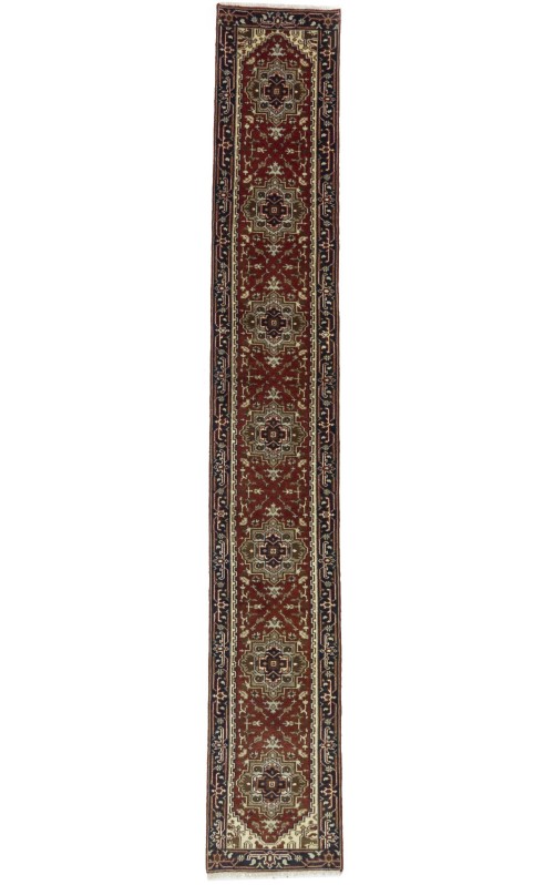 Rusty Red Floral 2'5X16 Heriz Serapi Oriental Runner Rug