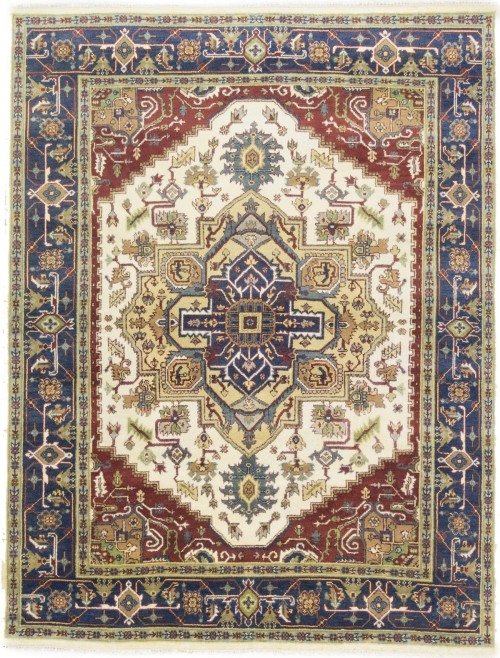 Cream Floral 8X10 Heriz Serapi Oriental Rug