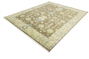 Brown Floral 8X10 Oushak Chobi Oriental Rug