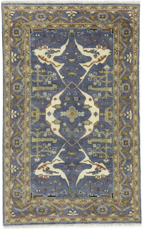 Blue-gray Floral 5X8 Oushak Oriental Rug