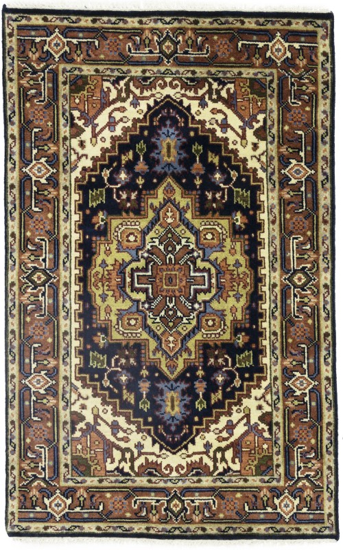 Dark Navy Geometric 4X6 Heriz Serapi Oriental Rug