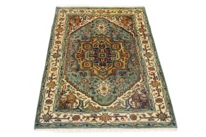 Light Blue-gray Geometric 4X6 Heriz Serapi Oriental Rug