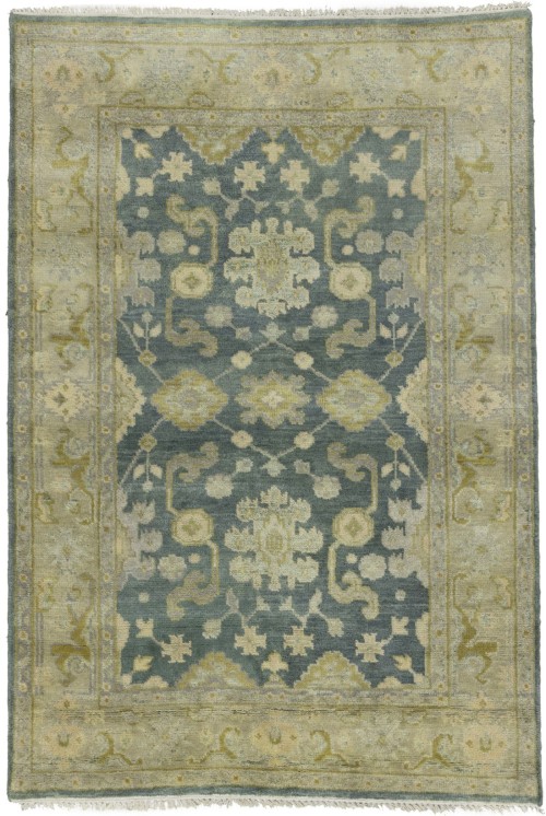 Dark Slate Floral 4X6 Oushak Chobi Oriental Rug