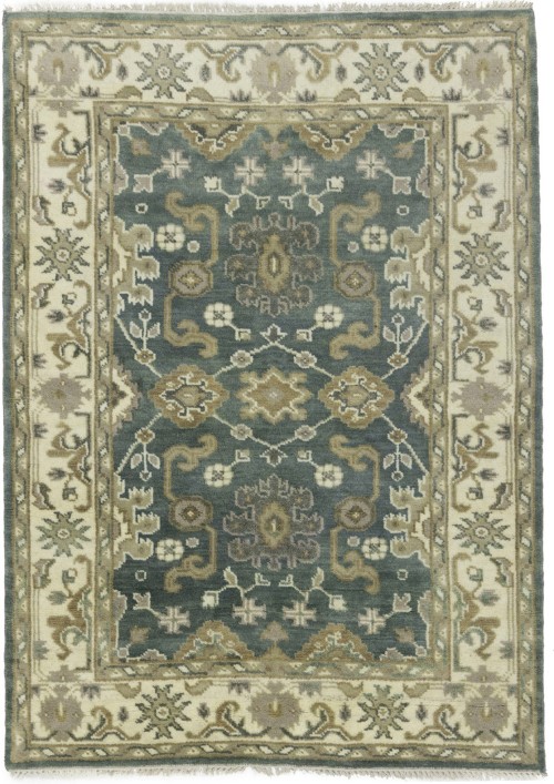 Dark Slate Floral 4X6 Oushak Chobi Oriental Rug