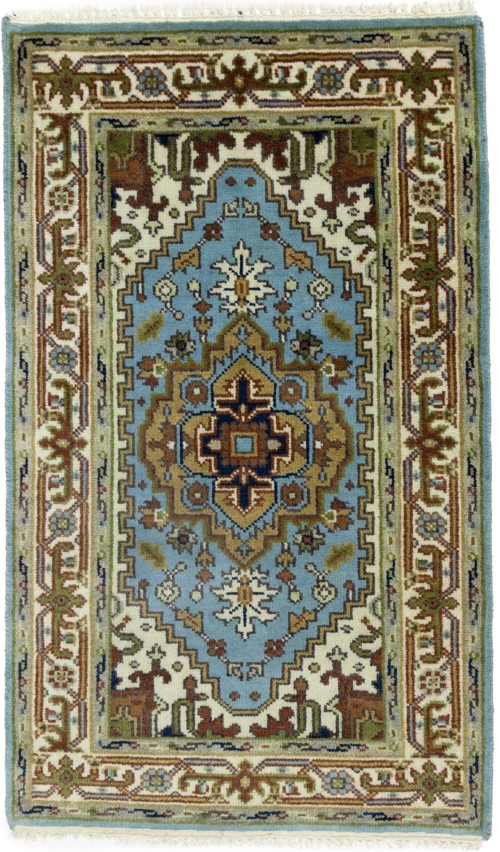 Light Blue Geometric 3X5 Heriz Serapi Oriental Rug