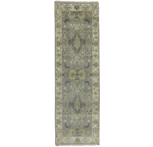 Light Gray Floral 3X8 Oushak Chobi Oriental Runner Rug