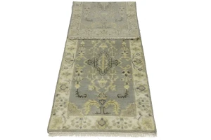 Light Gray Floral 3X8 Oushak Chobi Oriental Runner Rug