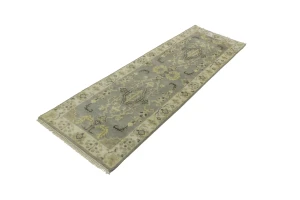 Light Gray Floral 3X8 Oushak Chobi Oriental Runner Rug