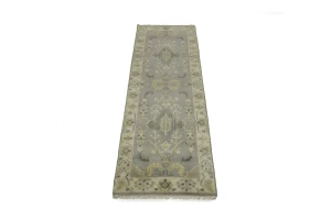 Light Gray Floral 3X8 Oushak Chobi Oriental Runner Rug