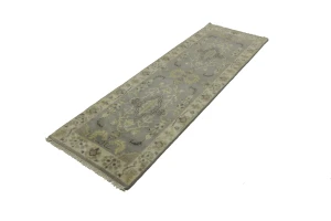 Light Gray Floral 3X8 Oushak Chobi Oriental Runner Rug