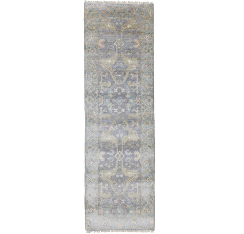 Gray Floral 3X8 Oushak Chobi Oriental Runner Rug