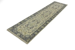 Cream Floral 3X10 Oushak Chobi Oriental Runner Rug