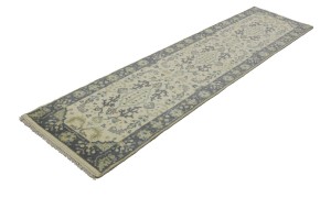 Cream Floral 3X10 Oushak Chobi Oriental Runner Rug