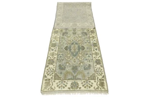Light Gray Floral 3X10 Oushak Chobi Oriental Runner Rug