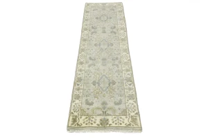 Light Gray Floral 3X10 Oushak Chobi Oriental Runner Rug