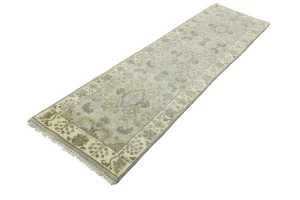 Light Gray Floral 3X10 Oushak Chobi Oriental Runner Rug
