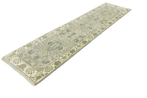 Light Gray Floral 3X10 Oushak Chobi Oriental Runner Rug