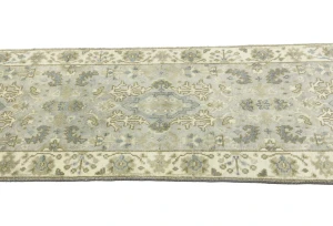 Light Gray Floral 3X10 Oushak Chobi Oriental Runner Rug