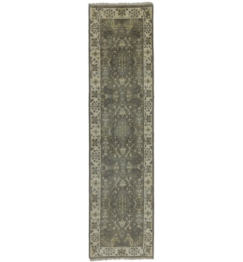 Pastel Brown Floral 3X10 Oushak Chobi Oriental Runner Rug