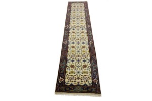Cream Floral 2'6X12'2 Indo-Mahal Oriental Runner Rug