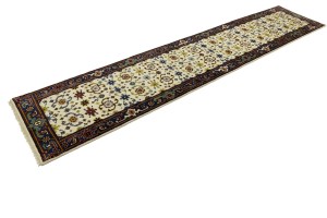 Cream Floral 2'6X12'2 Indo-Mahal Oriental Runner Rug