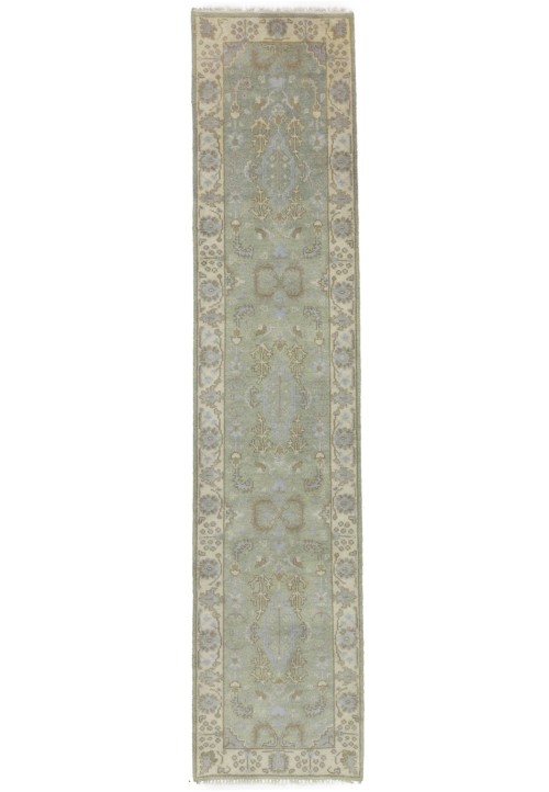 Light Green Floral 3X12 Oushak Chobi Oriental Runner Rug