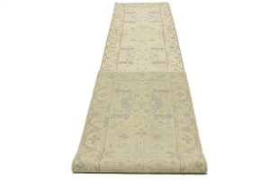 Cream Floral 2'8X13'7 Oushak Chobi Oriental Runner Rug