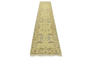 Cream Floral 2'8X13'7 Oushak Chobi Oriental Runner Rug