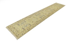 Cream Floral 2'8X13'7 Oushak Chobi Oriental Runner Rug