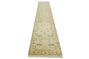 Cream Floral 2'8X13'7 Oushak Chobi Oriental Runner Rug