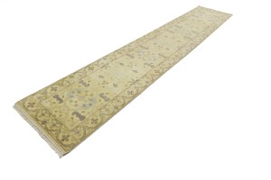 Cream Floral 2'8X13'7 Oushak Chobi Oriental Runner Rug