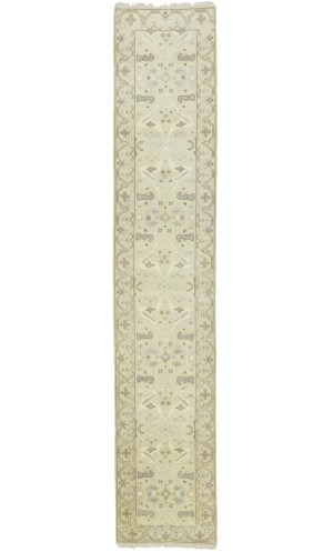 Cream Floral 2'5X13'9 Oushak Chobi Oriental Runner Rug