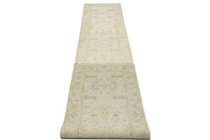 Cream Floral 2'5X13'9 Oushak Chobi Oriental Runner Rug