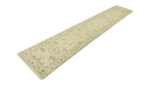 Cream Floral 2'5X13'9 Oushak Chobi Oriental Runner Rug