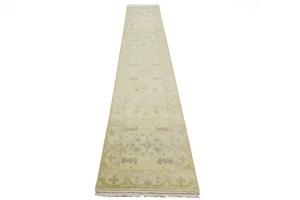 Cream Floral 2'5X13'9 Oushak Chobi Oriental Runner Rug
