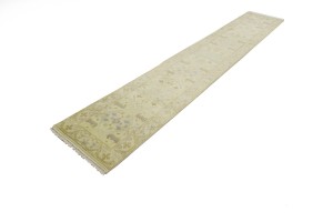 Cream Floral 2'5X13'9 Oushak Chobi Oriental Runner Rug