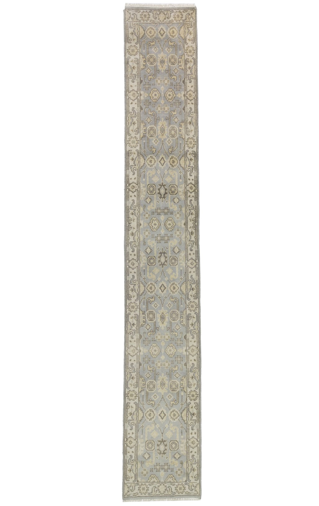 Light Gray Floral 2'6X16'0 Oushak Chobi Oriental Runner Rug