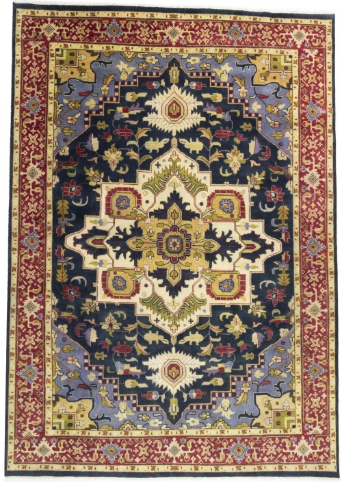 Dark Navy Floral 10X14 Heriz Serapi Oriental Rug