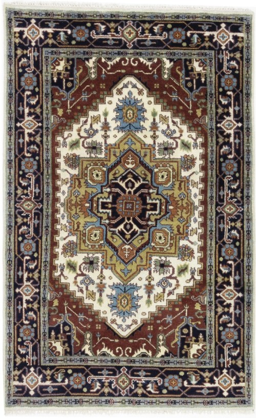 Cream Geometric 5X8 Heriz Serapi Oriental Rug