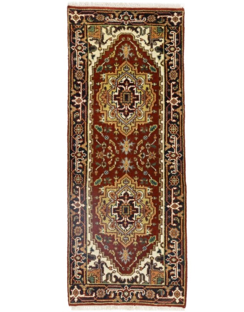 Rusty Red Geometric 2'5X6 Heriz Serapi Oriental Rug