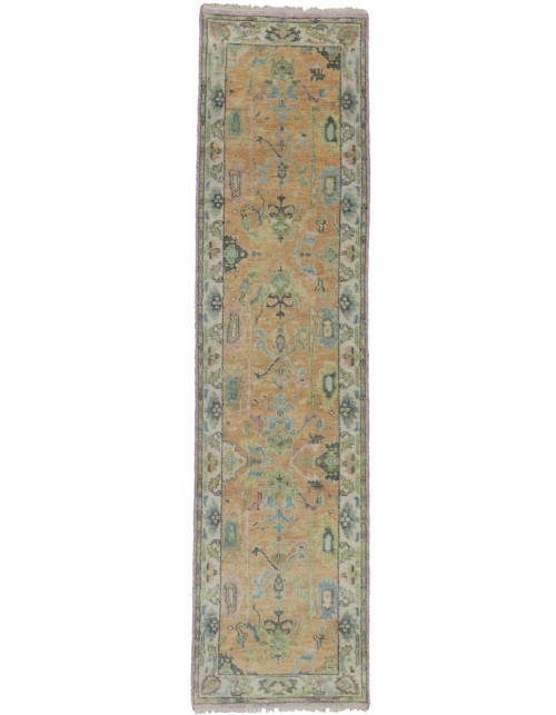 Peach Orange Floral 3X10 Oushak Chobi Oriental Runner Rug