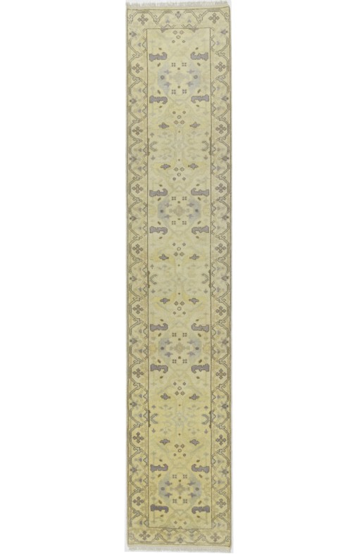 Cream Floral 2'8X13'8 Oushak Chobi Oriental Runner Rug