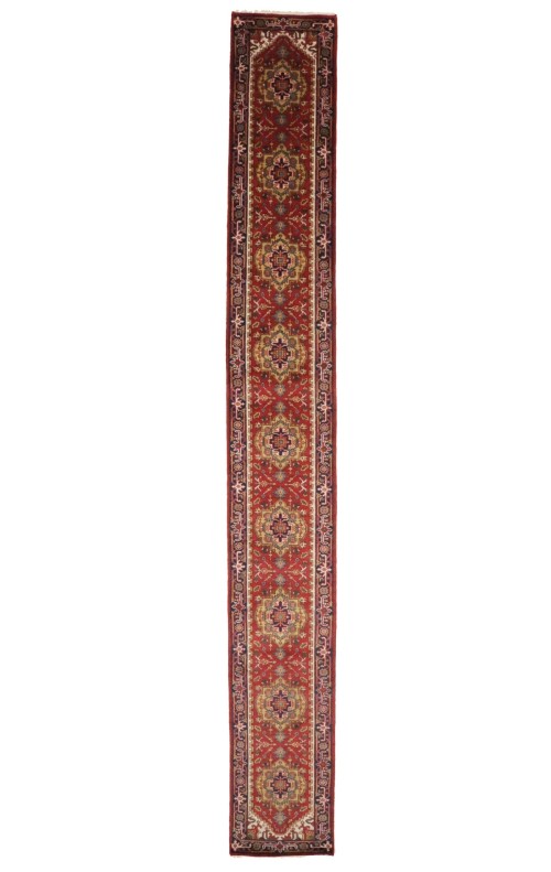 Red Geometric 3X20 Heriz Serapi Oriental Runner Rug