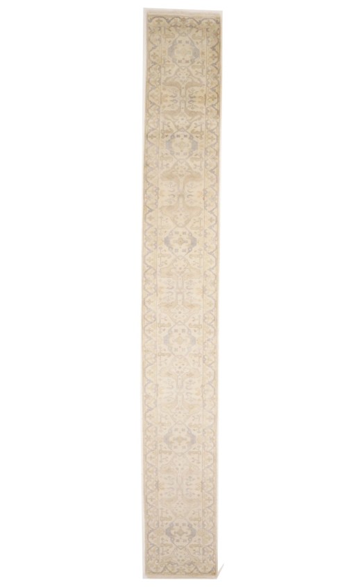 Cream Floral 2'7X19'7 Oushak Oriental Runner Rug