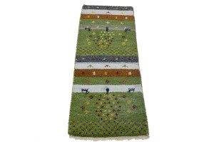 Green Tribal 1'5X4 Indo-Gabbeh Oriental Rug